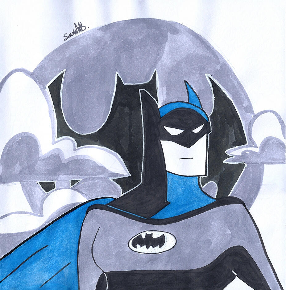 I am the night. To commemorate national Batman day, I offered the caped crusader in inks and jelly pen.