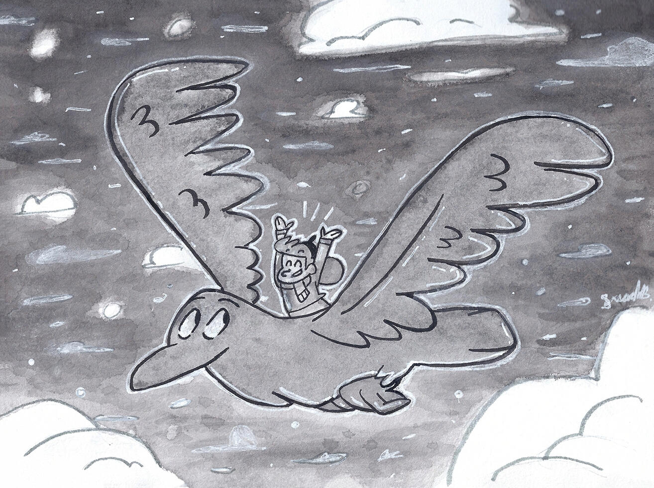 Inks and pens. I enjoyed "Hilda"'s watercolor-esque art direction.