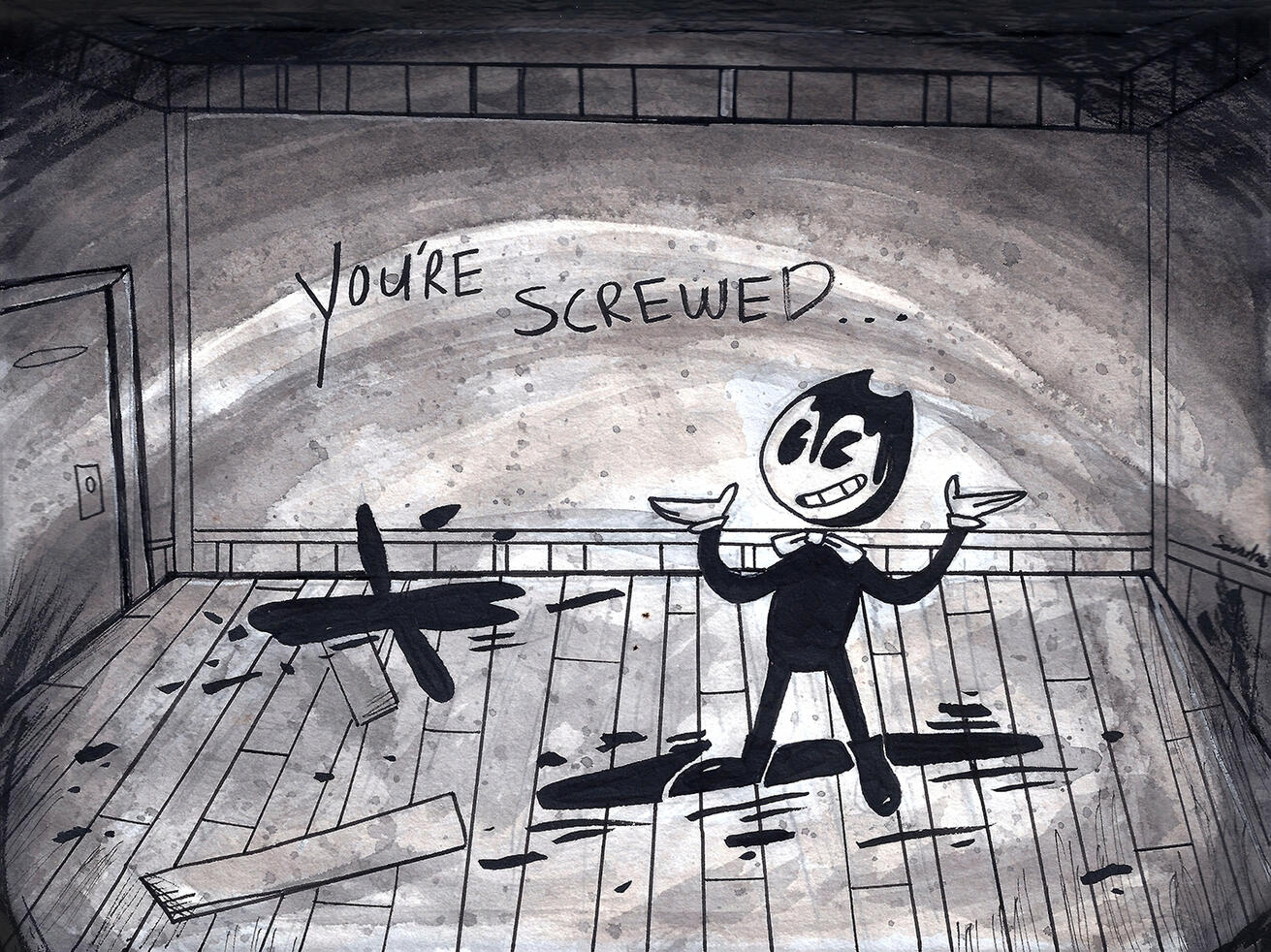 I am also a gamer. I celebrated finishing "Bendy and the Ink Machine" with this ink-only illustration.