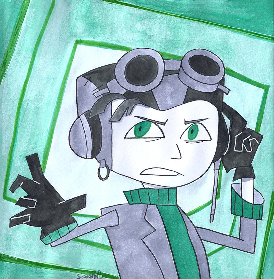 Once more, I am a gamer. To celebrate finishing "Psychonauts," I added my own matazz to Raz, the main adventurer. Inks and pen.