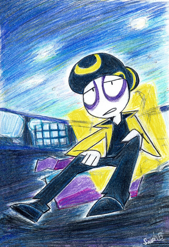 When used properly, colored pencils can give an impressive strobing effect. Portrait of YouTuber Pan Pizza.
