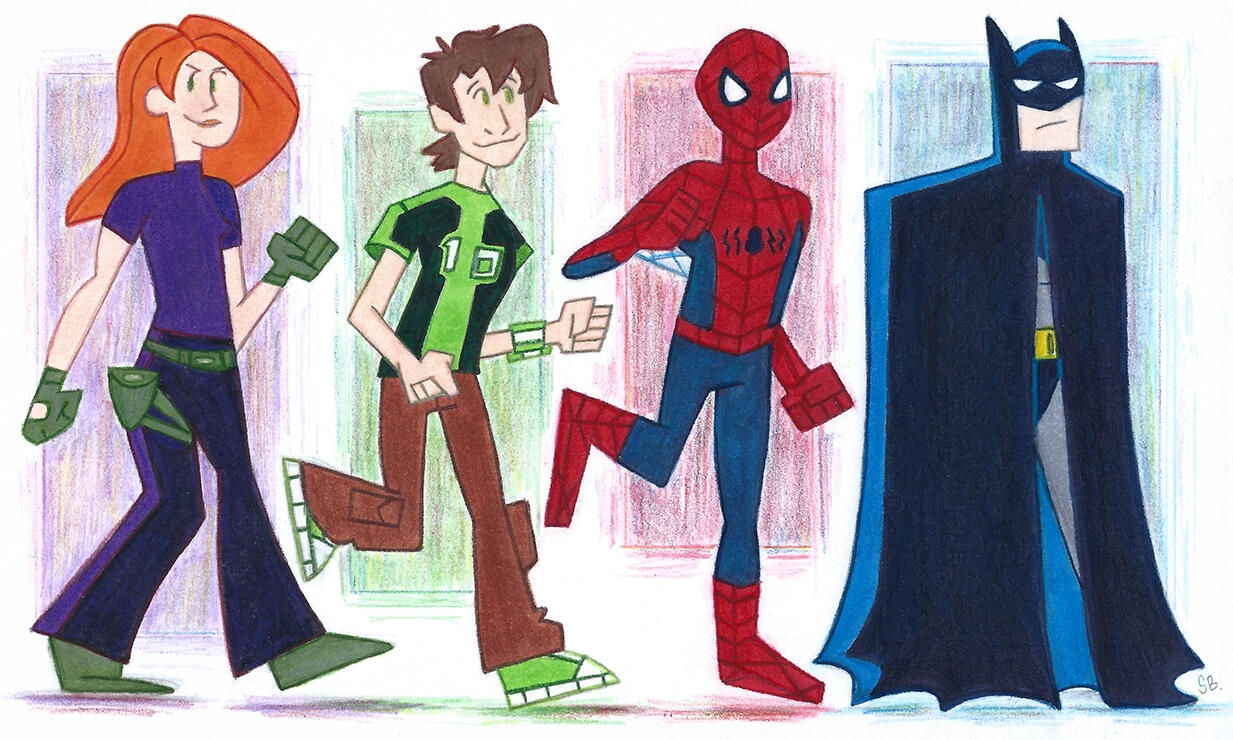 I have an eclectic taste in action shows. Markers and colored pencils.